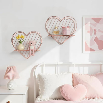 Afuly Floating Shelves for Wall, Cute Heart Wall Shelf Pink Funky Organizer Small Hanging Trinket Storage Aesthetic Room Decor for Bedroom Bathroom Hallway Entryway Vanity, Rose Gold