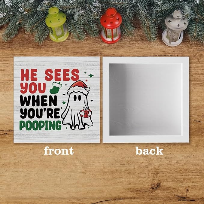 Gothic Christmas Bathroom Decor Ghost Watching Wash Your Hands Wooden Box Signs Christmas Desk Accessories Decorations Indoor for Toilet Bathroom Shelves 5 X 5 Inch