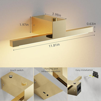 Picture Lights for Wall,Battery Operated Art Light,12in Gallery Light for Paintings,3CCT Dimmable,Metal Finish Recharging Battery Wall Light with Remote Control for Pictures Display(Gold)