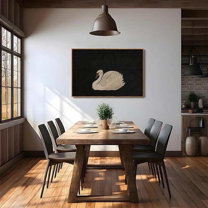 OIQArtOIQ Vintage Framed Wall Art Moody Grace Swan Canvas Art Prints Rustic Farmhouse Pictures Wall Decor Modern Cottagecore Paintings Artwork For Bedroom Kitchen Bathroom Office Living Room