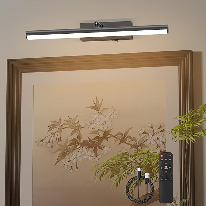 Tipace Dimmable Cordless Picture Light with Controller and Timer, Rechargeable 10000mAh Battery Wall Sconce for Wall Pictures, Gallery Artwork, Paintings, Portraits, Dartboards (Black)