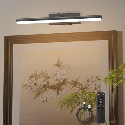 Tipace Dimmable Cordless Picture Light with Controller and Timer, Rechargeable 10000mAh Battery Wall Sconce for Wall Pictures, Gallery Artwork, Paintings, Portraits, Dartboards (Black)