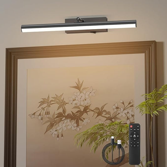 Tipace Dimmable Cordless Picture Light with Controller and Timer, Rechargeable 10000mAh Battery Wall Sconce for Wall Pictures, Gallery Artwork, Paintings, Portraits, Dartboards (Black)