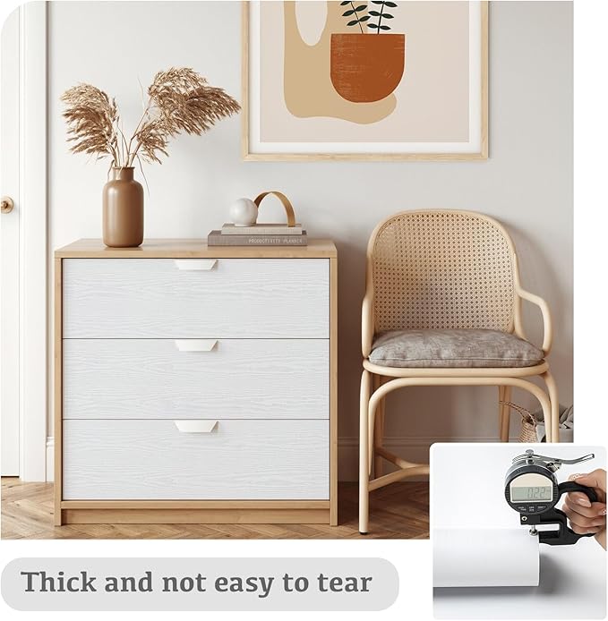 Abyssaly White Wood Paper Decorative Self-Adhesive Film for Furniture Real Wood Tactile Easy to Clean Perfectly Covers The Surface Without Passing Through The Primary Colors 11.8" X 78.7"