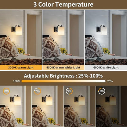 Black Rechargeable Battery Operated Wall Sconces Set of 2 with Remote, Wireless Dimmable Battery Powered LED Wall Lights, Cordless Wall Lighting Lamp Fixture for Bedroom Living Room