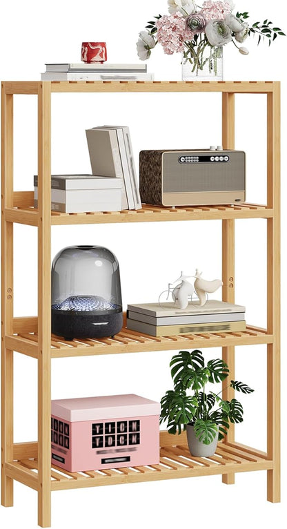 HOOBRO Bamboo Storage Shelf, 4-Tier Freestanding Shelving Unit, Multifunctional Storage Rack with Back Panel, 23.6 x 10.2 x 39.4 inches, for Bathroom, Living Room, Balcony, Kitchen, Natural YL95CJ01