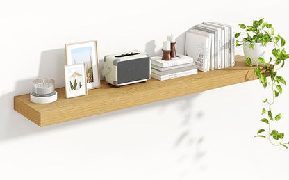 Heimlove Floating Shelves for Wall 55 Inch Long,Extra Large and Thick Wood Shelves Mounted Storage Hanging Shelf Invisible Bracket for Bedroom,Living Room,Kitchen,Office,Oak
