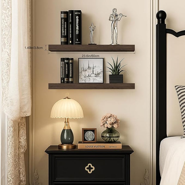 Floating Shelves for Wall, Bathroom Shelves Over Toilet, Wall Shelves & Book Shelf for Room, Hanging Shelf, Modern Wooden Mounted Floating Shelves, 24x7x1.5 in (Smoke Gray, Set of 2)