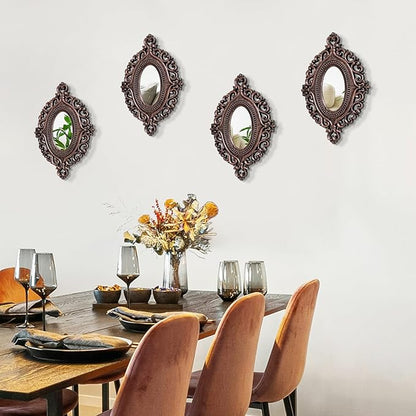 ZEXUIRU Set of 4 Wooden Rustic Wall Mirror Vintage Style Decorative Entry Mirror Farmhouse Wall Decoration for Living Room Bedroom Bathroom Kitchen