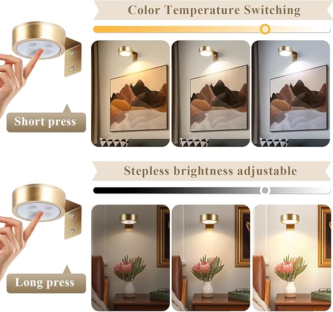 4-Pack Picture Light Battery Operated Painting Lights for Wall, Magnetic LED Display Art Light with Remote, Dimmable and Timer Portrait Light for Art Frame Artworking, Wall Decor Puck Light