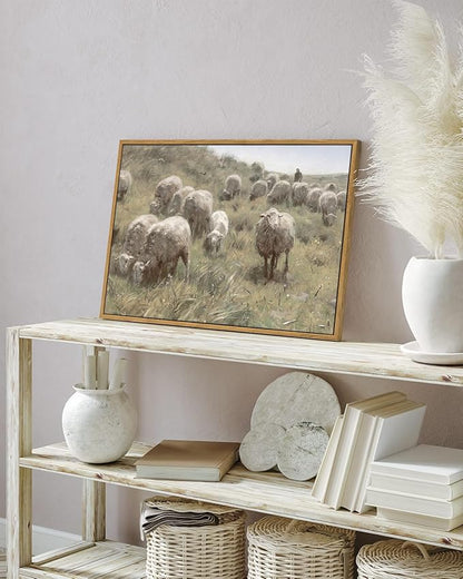 InSimSea Framed Canvas Wall Art Vintage Decor, Sheep on the Dunes Pictures Farmhouse Decor, Large Wall Art Living Room Bathroom Bedroom Office Decorations, 16"x24"