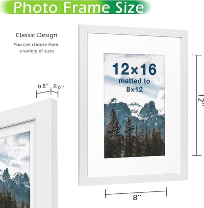 FrameWorks 2-Pack, 12x16 Matted to 8x12 Picture Frame, White – Classic Wooden Photo Frame with Tempered Glass, Modern Matte Finish for Prints, Posters, Certificates & Wall Decor – Gallery-Ready
