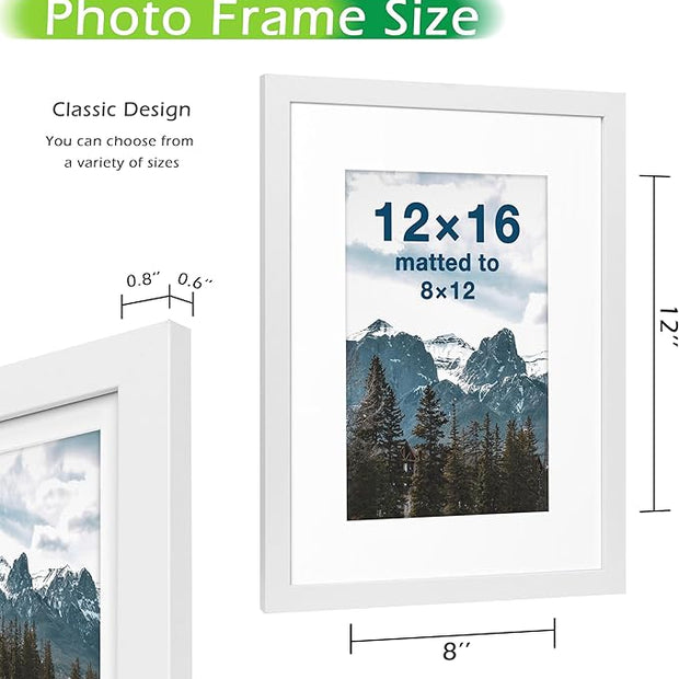 FrameWorks 2-Pack, 12x16 Matted to 8x12 Picture Frame, White – Classic Wooden Photo Frame with Tempered Glass, Modern Matte Finish for Prints, Posters, Certificates & Wall Decor – Gallery-Ready
