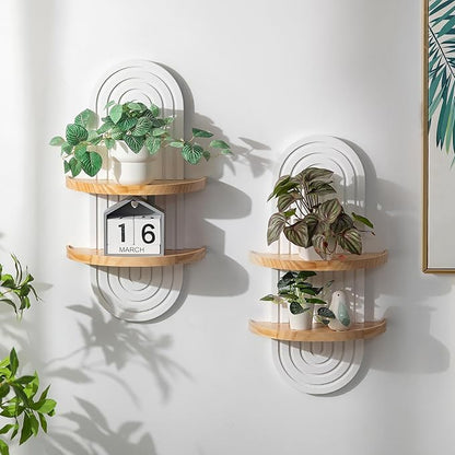 Boho Shelves Wall Decor: 22inch Decorative Floating Shelves with Ledge Mid Century Modern MCM Hanging Shelf for Displaying Plants Small Items