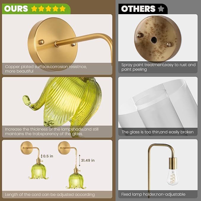 Battery Operated Wall Sconce Set of 2,Adjustable Chain Retro Gold Wall Mounted Light,Rechargeable Wall Light with Remote, Wireless Indoor Wall Lamp for Living Room Bedroom