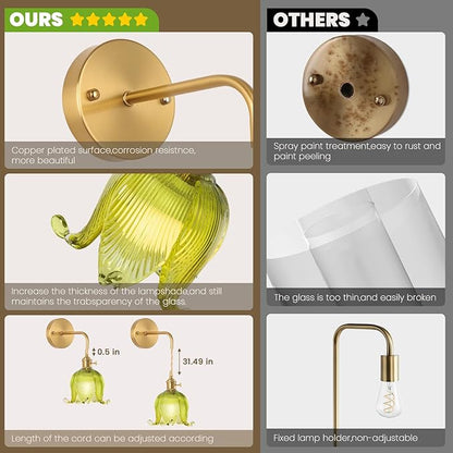Battery Operated Wall Sconce Set of 2,Adjustable Chain Retro Gold Wall Mounted Light,Rechargeable Wall Light with Remote, Wireless Indoor Wall Lamp for Living Room Bedroom