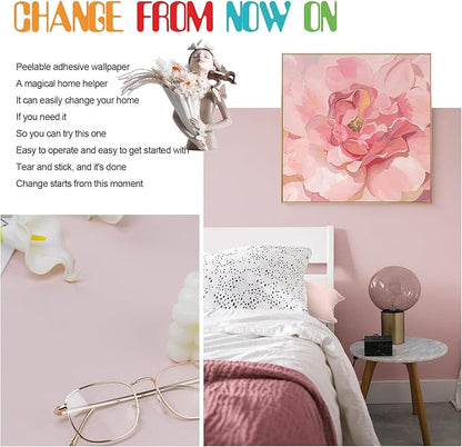 Amiya Pink Peel and Stick Wallpaper Solid Color Textured Contact Paper Pure Pink Self Adhesive Wallpaper Matte Removable Wall Paper Decorative Walls Decal Vinyl Roll A Set of15.7×1200"