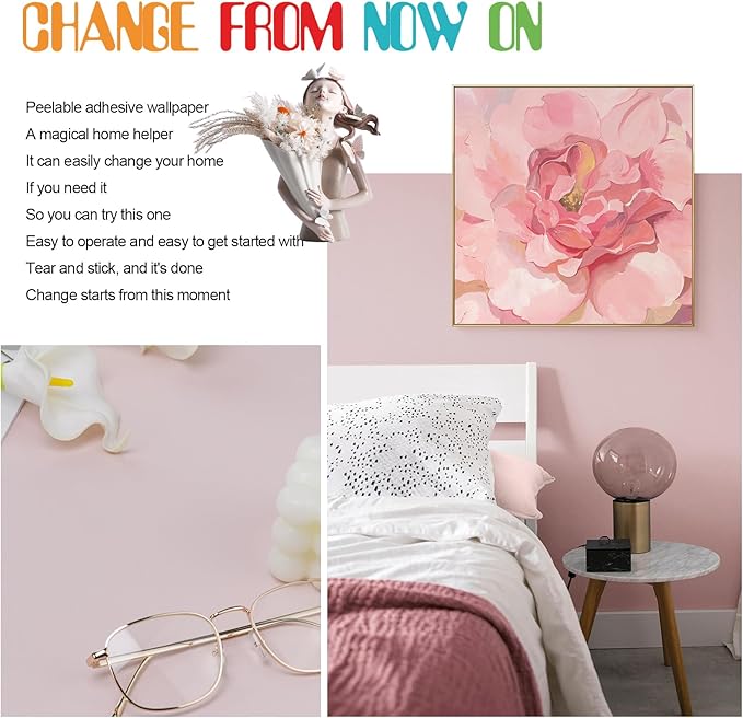 Amiya Pink Peel and Stick Wallpaper Solid Color Textured Contact Paper Pure Pink Self Adhesive Wallpaper Matte Removable Wall Paper Decorative Walls Decal Vinyl Roll A Set of15.7×236"