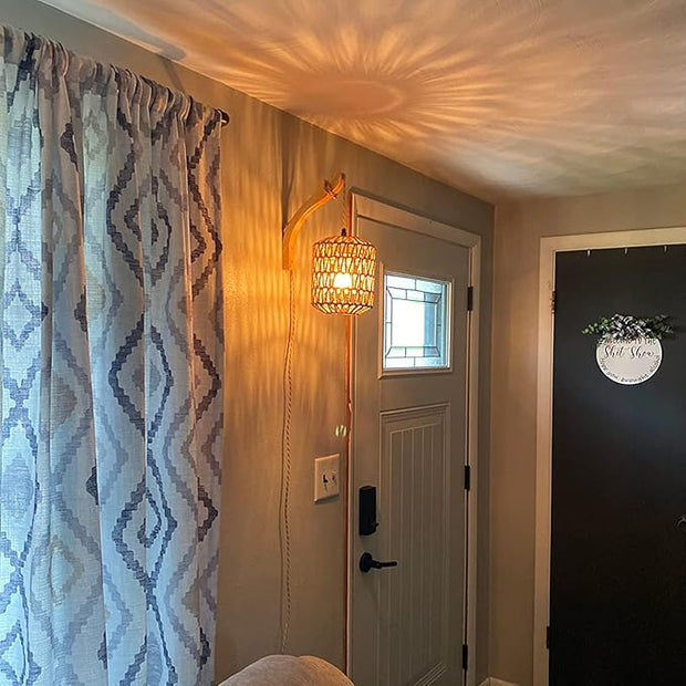 Frideko Rattan Wall Lamp with Plug in Cord Hand Woven Plug in Wall Sconces Paper Rope Wall Light Farmhouse Wall Sconce Wall Mounted Light Boho Wall Sconces Wall Lighting for Bedroom Living Room