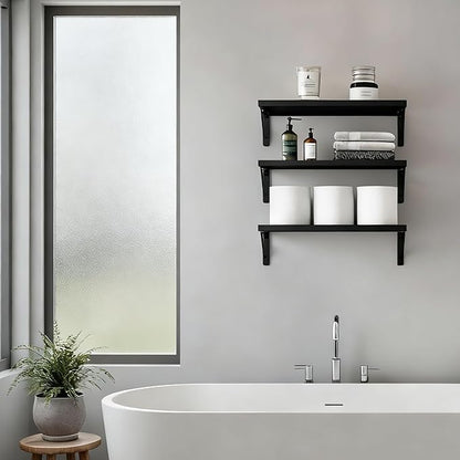 Fixwal Floating Shelves for Wall, Wood Wall Mounted Shelves for Bedroom, Bathroom, Living Room, Kitchen Storage and Decor(Black, Set of 3, 16.5 Inch)