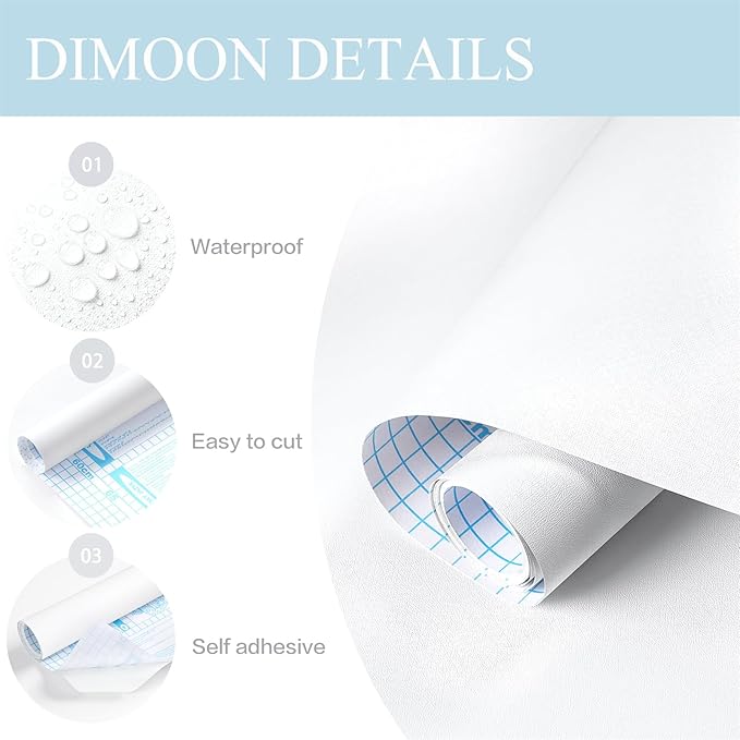 Dimoon 17.7''x118'' Peel and Stick Wallpaper White Contact Paper for New Environmentally Friendly Materials Thickening Upgrade Embossed Renter Friendly Wall Paper Modern Vinyl Wrap Countertop Bedroom