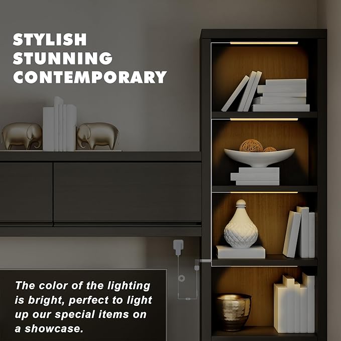JUSJUBR 4PCS x 12inch Display Cabinet Lights Warm White, Dimmable LED Shelf Lighting with Memory Function, Bookshelf Lighting, LED Lights for Display Case/Pantry/Closet/Safe, 3000K