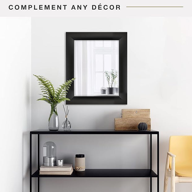 MCS Simplicity 21.5x25.5 Large Wall Mirror, Black & Beveled Detail Mirror, Vertical & Horizontal Wall Hanging Mirror for Bathroom, Bedroom & Livingroom