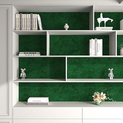 LACHEERY 157"x24" Velvet Peel and Stick Wallpaper Green Flocked Velvet Wallpaper Dark Green Fabric Contact Paper for Walls Self Adhesive Wall Paper Removable Dresser Desk Wrap Soft Felt Liner Roll