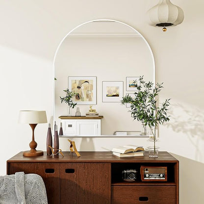 32 x 34 inch Arch Wall Mirror, White Arched Bathroom Vanity Mirrors for Over Sink, Metal Frame Room Wall Decor Haning or Leaning for Entryway, Bedroom, Living Room
