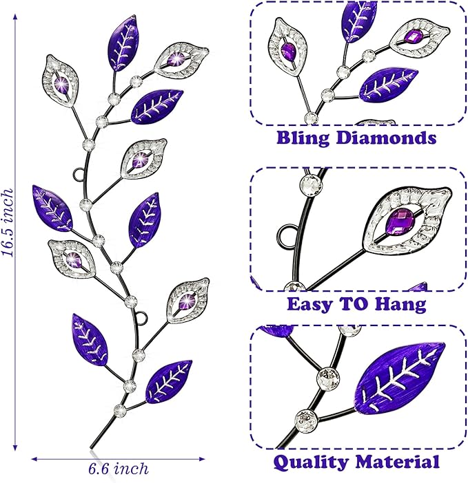 sxnzequnze 2 Pcs Metal Leaf Wall Art Crystal Bling Decorations Silver Leaves 3D Iron Handmade Home Decor Hanging Minimalist Accents Modern Set for Living Room Bathroom Bedroom Dining Room Hallway