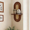 1pc Mid-Century Modern Wall Shelf - Arched Wood & Woven PE Rattan Boho Decorative Floating Shelf, Vintage Aesthetic Decor for Living Room, Bedroom, Kitchen & Home Office (Walnut)