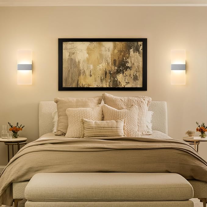Modern LED Wall Sconce, 5CCT Dimmable Brushed Nickel Wall Lights, 12W 800LM 2700K-5000K Adjustable, Hardwired Indoor Up and Down Acrylic Wall Light Lighting for Living Room Bedroom Hallway, ETL