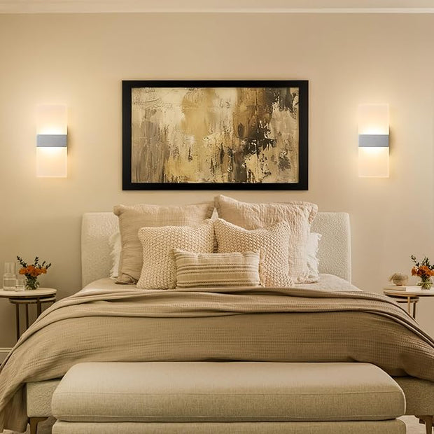 Modern LED Wall Sconce, 5CCT Dimmable Brushed Nickel Wall Lights, 12W 800LM 2700K-5000K Adjustable, Hardwired Indoor Up and Down Acrylic Wall Light Lighting for Living Room Bedroom Hallway, ETL