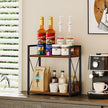 Giikin Kitchen Counter Shelf, Kitchen Countertop Organizer, 2 Tier Spice Rack for Counter, Wood Coffee Bar Organizer for Coffee Station (Brown, L)