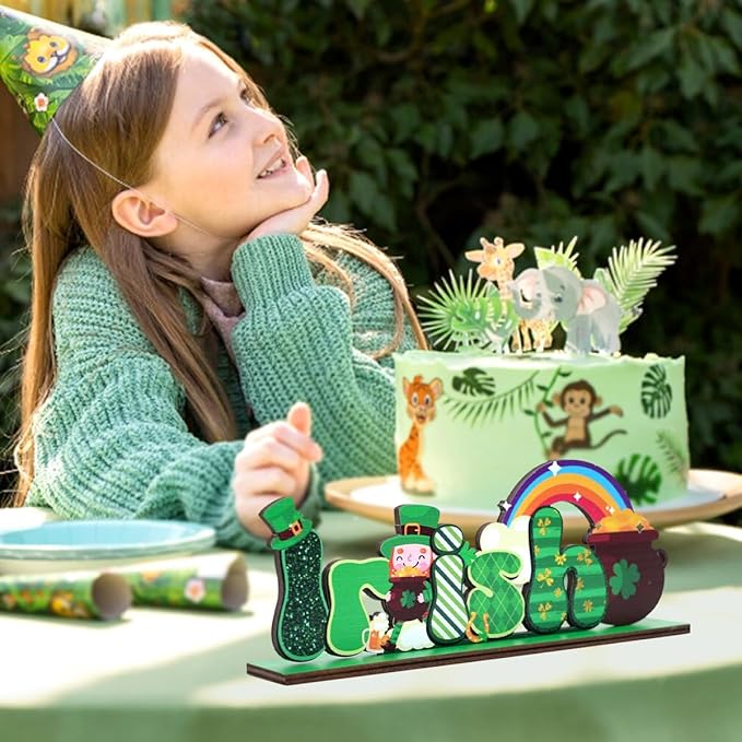 St Patricks Day Decor for Table Irish Themed Decoration Wooden Centerpieces Rustic Farmhouse Sign for Tabletop Home Shelf Office St Patricks Day Party Decoration Green
