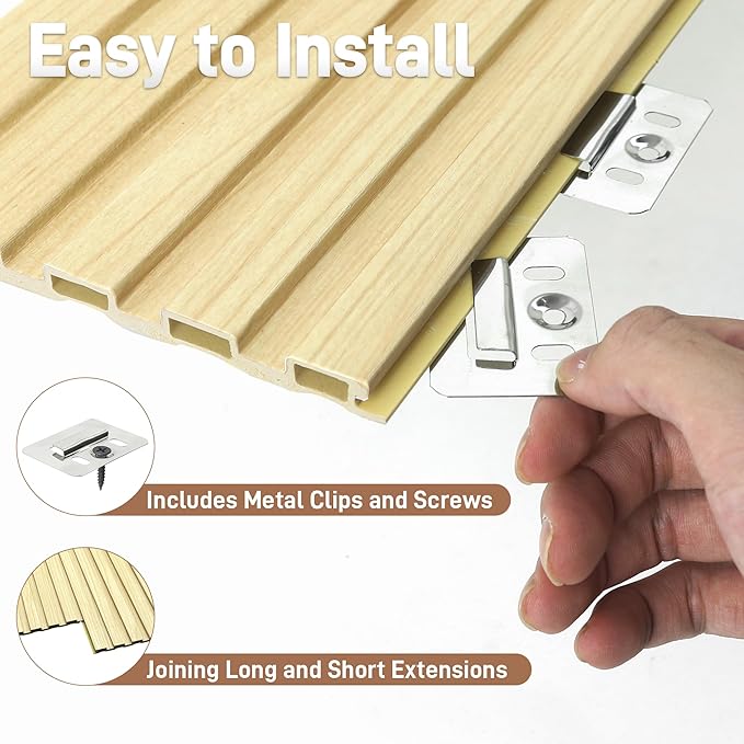 WPC Slat Wall Panels, 16 Packs 48 x 6 Inch WPC 3D Wood Wall Paneling for Interior Wall Decor, Living Room, Bedroom, TV Background, Wainscoting Panels for Wall Decor, Light Maple