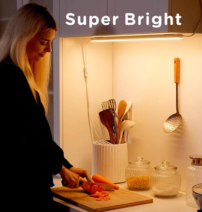 Under Cabinet Lighting Plug in 18in 2Pack AC120V 3CCT 3000/4000/5000K, Super Bright,Linkable Under Counter Lights for Kitchen, Ultra Slim LED Cabinet Light,ETL White