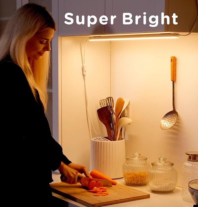 Under Cabinet Lighting Plug in 24in 4Pack AC120V 3CCT 3000/4000/5000K, Super Bright,Linkable Under Counter Lights for Kitchen, Ultra Slim LED Cabinet Light,ETL White