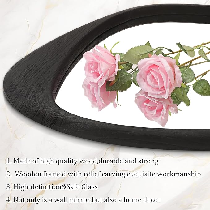 AAZZKANG Black Mirror with Wood Frame Large Irregular Wall Mounted Mirrors Asymmetrical Decorative for Bathroom Bedroom Living Room Entryway 28"x20"