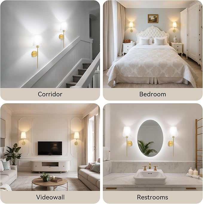 24 inch Battery Operated Wall Sconces Set of 2, Wireless Wall Lights with Rechargeable Bulbs & Remote, 15 Colors & Dimmable, Battery Powered Wall Lights for Bedroom, Living Room, Hallway