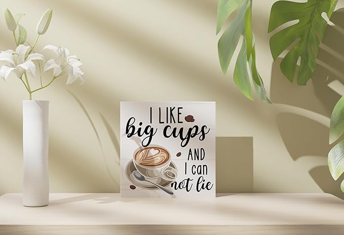 Christmas Coffee Bar Decor - Coffee & Tea Bar Wooden Box Sign, Big Cups Kitchen Wall Sign