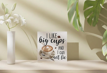 Christmas Coffee Bar Decor - Coffee & Tea Bar Wooden Box Sign, Big Cups Kitchen Wall Sign