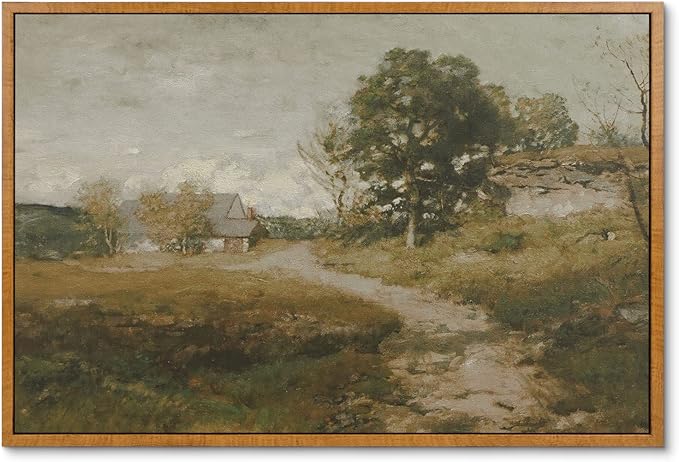 InSimSea Framed Canvas Wall Art Vintage Decor, Room Decor Classical Oil Painting Canvas Prints Arkville Landscape Vintage Wall Art Home Decor, 16