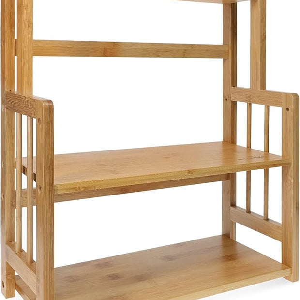 Navaris Bamboo Rack Organizer Shelf - 3-Tier Adjustable Shelves for Spice Storage Kitchen Pantry Bathroom Counter - 16.3" Wide x 19.5" High x 7" Deep