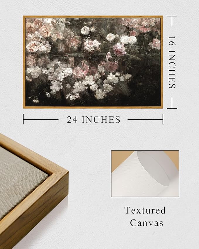 InSimSea Framed Canvas Wall Art Vintage Decor, Home Decor Garden in May Flower Large Art Aesthetic, Rustic Wall Decoration for Bedroom Living Room Bathroom, 16
