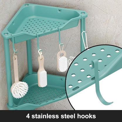 Orimade Rustproof 3 Tier Floor Standing Corner Shower Caddy Organizer, Plastic Metal Splicing Floor Corner Shelf Rack Stands for Bathroom, Blue