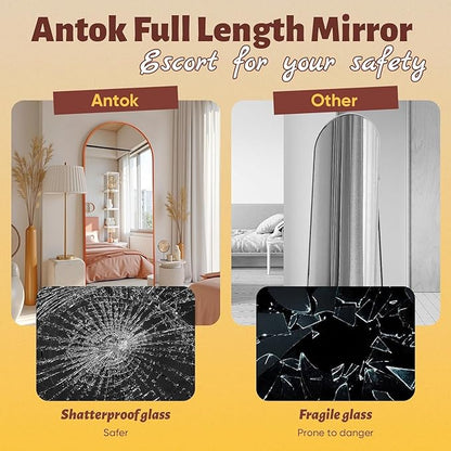 Antok 58" x18” Arched Full Length Floor Mirror, Orange Aluminum Frame, Free Standing/Wall Mount/Leaning for Bedroom, Living Room, Dressing Room