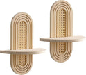 Wooden Arched Floating Shelf - Boho Decor Wall-Mouted Shelves Book Display Rattan Shelf for Bedroom Living Room Bathroom Nursery Home Office 14.5