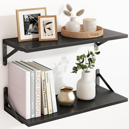 Fixwal Floating Shelves for Wall, 24 Inch Wide x 10 Inch Deep Black Shelves for Bedroom, Large Wall Shelf for Living Room, Kitchen, Bathroom, Laundry Room and Decor Storage (Set of 2)