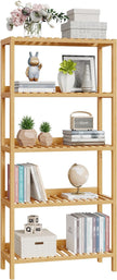 HOOBRO Bamboo Storage Shelf, 5-Tier Freestanding Shelving Unit, Multifunctional Storage Rack with Back Panel, 23.6 x 10.2 x 51.2 inches, for Bathroom, Living Room, Balcony, Kitchen, Natural YL96CJ01